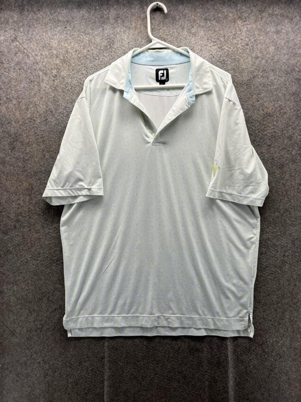 FootJoy Polo Shirt Men Large White Floral Golf Performance Stretch Jersey